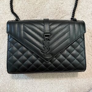Saint Laurent (YSL) Medium Envelope Chain Shoulder Bag (all black)